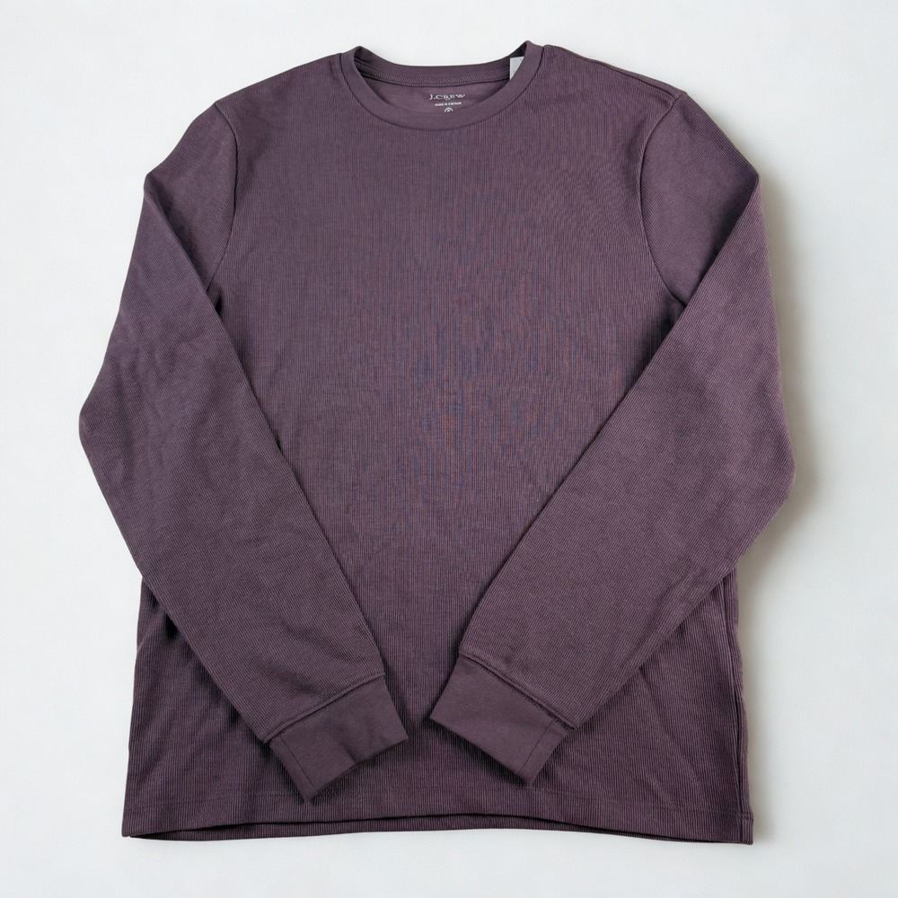 NWT J.Crew Long Sleeve Thermal Shirt Mens S‎ Purple Ribbed Crewneck Basic Preppy